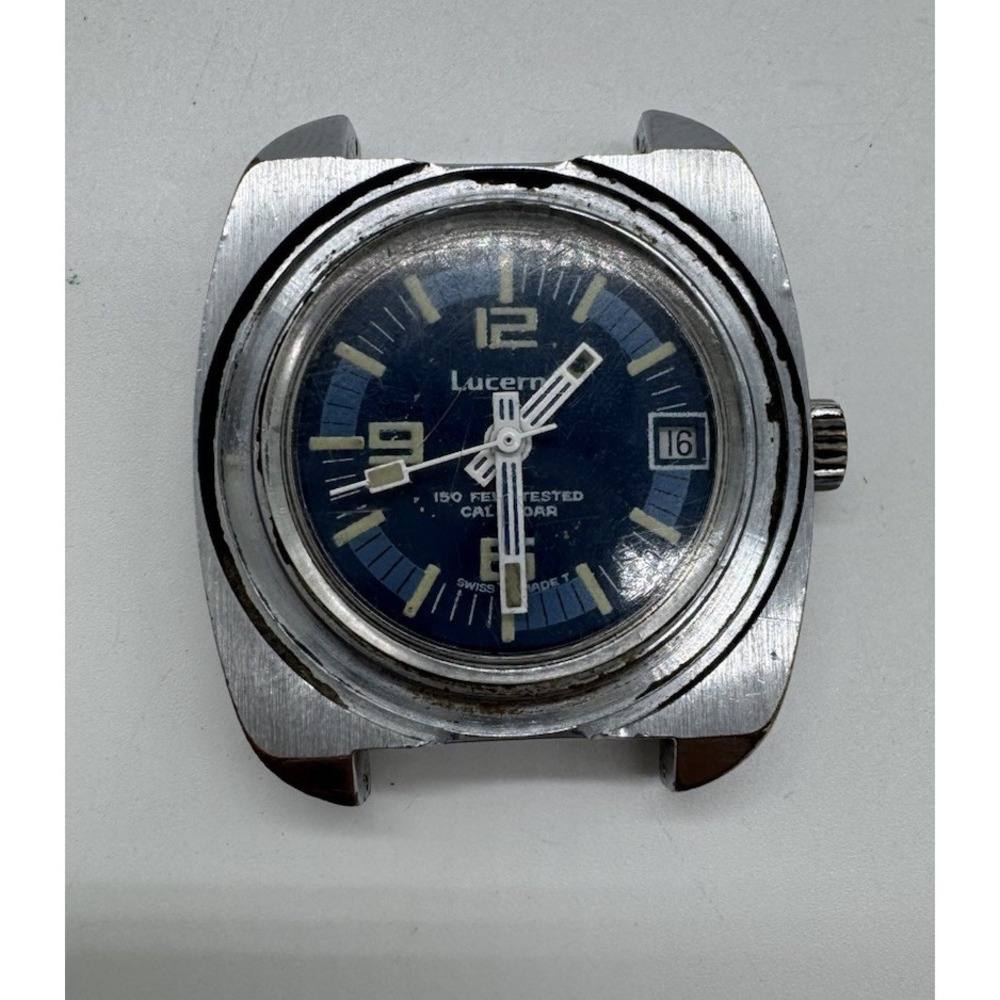 Lucerne Calendar Watch Vintage Manual Mechanical Mens Vintage Black‎ PARTS